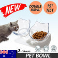 Double Cat Dog Bowl Elevated Pet Feeder Stand Raised Food Water Feeding Dish - Transparency+Transparency