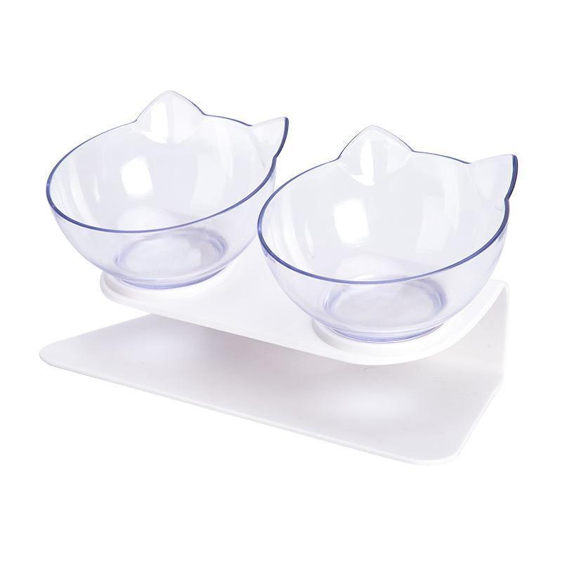 Double Cat Dog Bowl Elevated Pet Feeder Stand Raised Food Water Feeding Dish - Transparency+Transparency