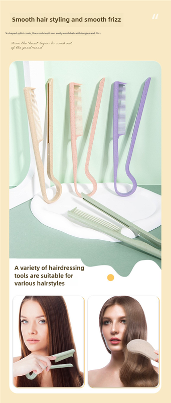 2 Pcs Purple Eco-Friendly Wheat Straw Hair Care Set - Massage Brush, Detangling Comb, and V-shaped Comb for All Hair Types