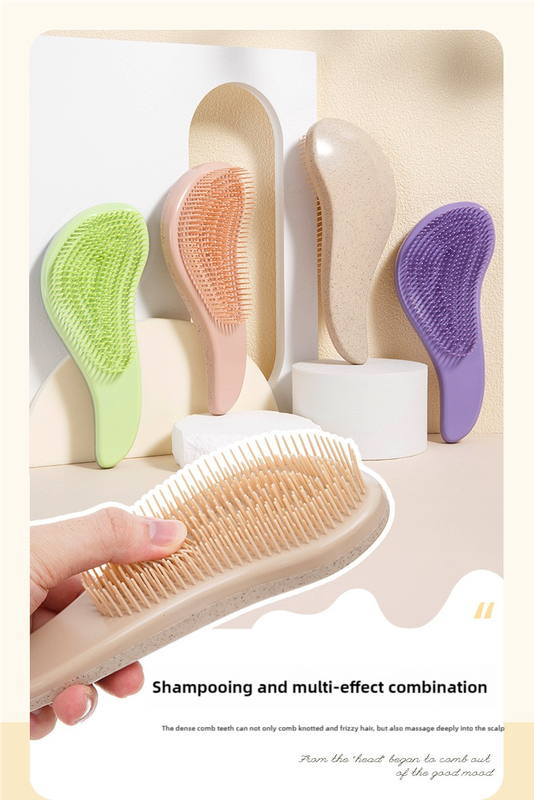 2 Pcs Pink Eco-Friendly Wheat Straw Hair Care Set - Massage Brush, Detangling Comb, and V-shaped Comb for All Hair Types
